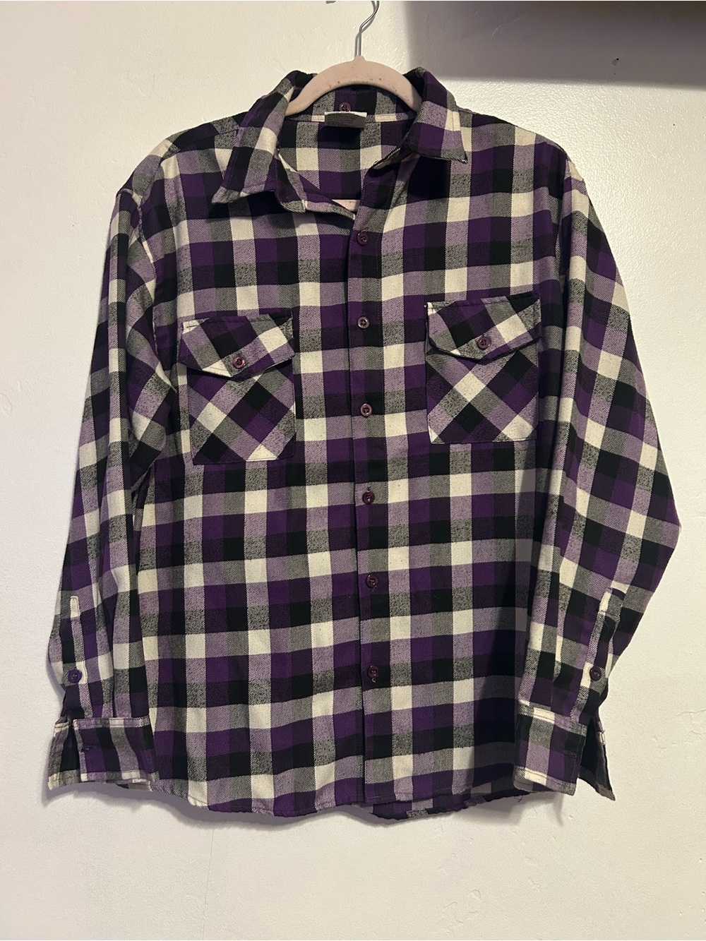 MJ Collection Purple, Black & White Plaid Button-Down Shirt with Chest Pockets